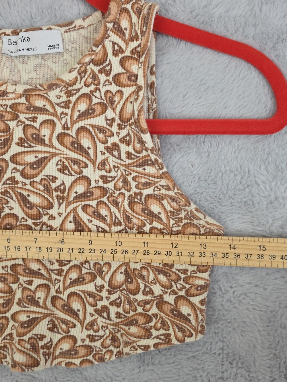 Bershka Brown Cream Paisley Crop Tank Top Ribbed Sleeveless Women's Medium - Picture 4 of 5